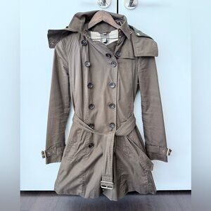 Burberry Brit Double-Breasted Olive Green Trench Coat US 2